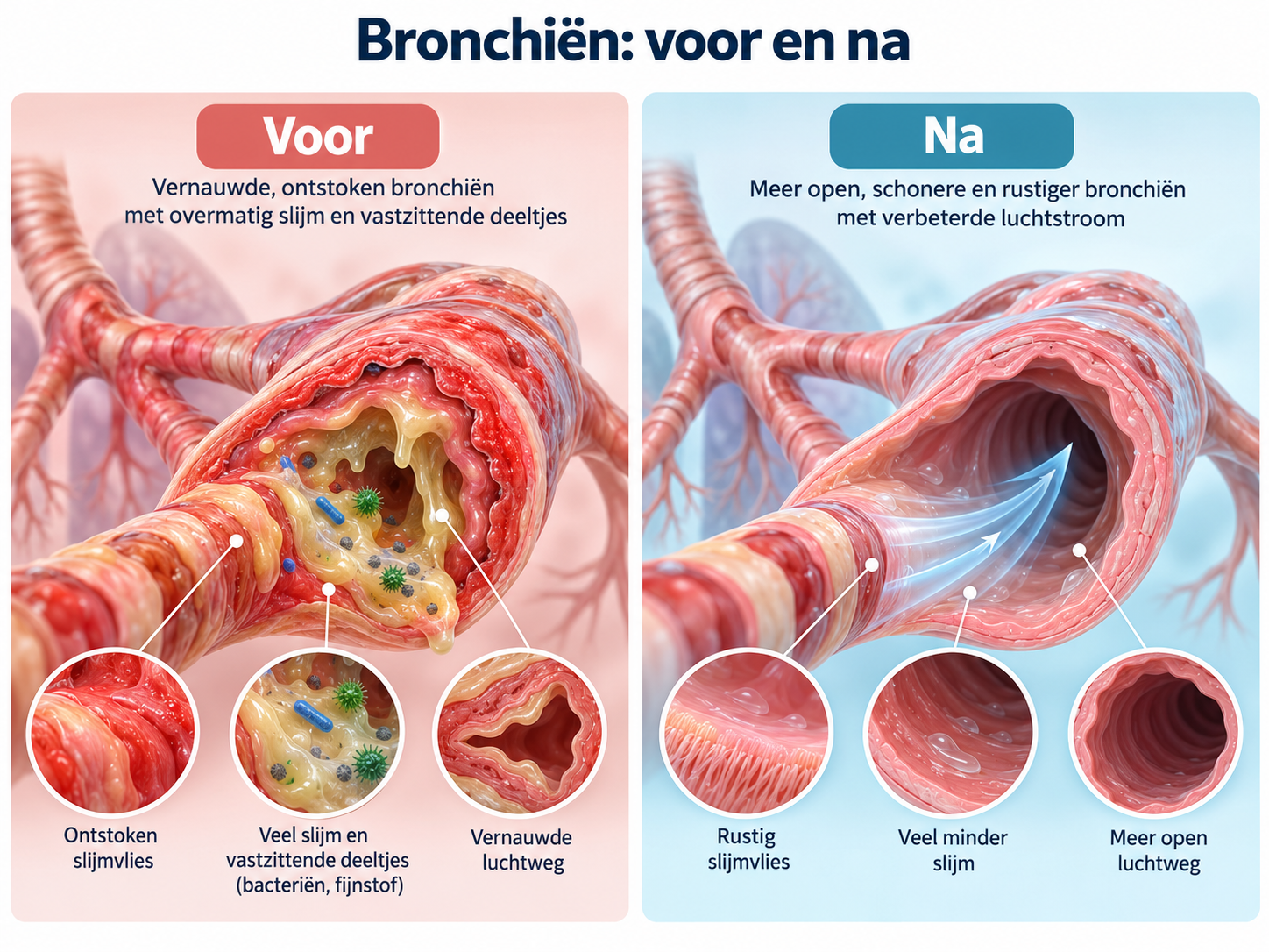 Bronchiën voor en na behandeling