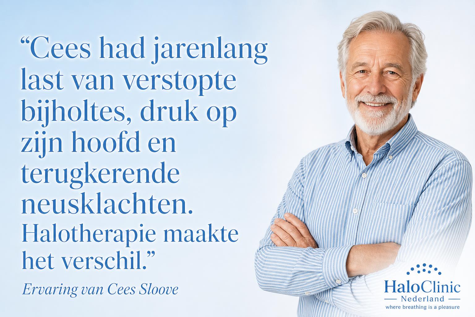 Cees Sloove über seine Erfahrung mit Halotherapie bei verstopften Nebenhöhlen und wiederkehrenden Nasenbeschwerden — HaloClinic Nederland