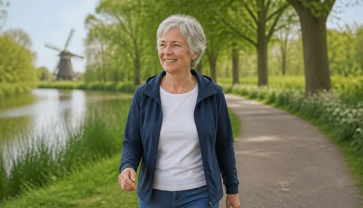 Actieve oudere tijdens het wandelen als illustratie bij COPD-ervaringen met halotherapie