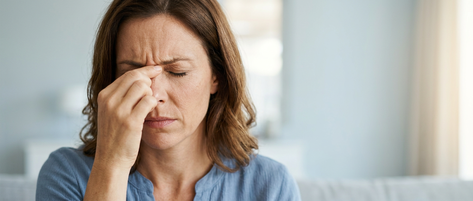 Vrouw met bijholteklachten ademt rustig door de neus tijdens halotherapie in de zoutkamer van HaloClinic Nederland